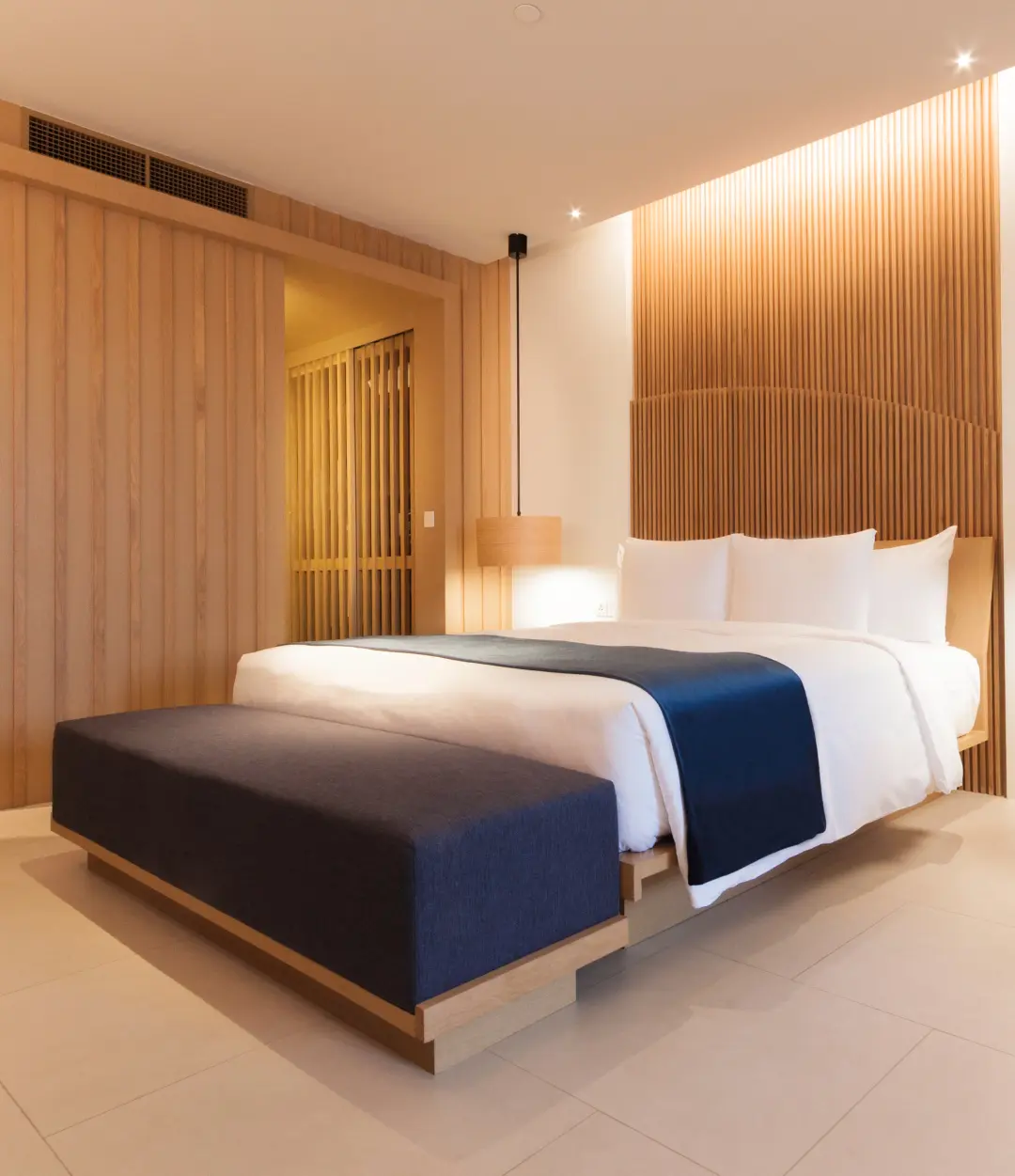 Modern king size bed with upholstered headboard in Dubai